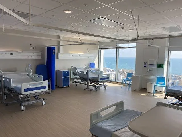 An example of beds in a shared hospital bay.