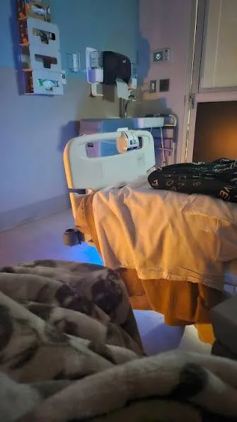 An example of a hospital ward at night. Some lights stay on.