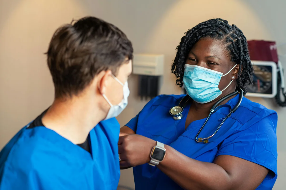 An example of a nurse. Uniforms differ between hospitals.