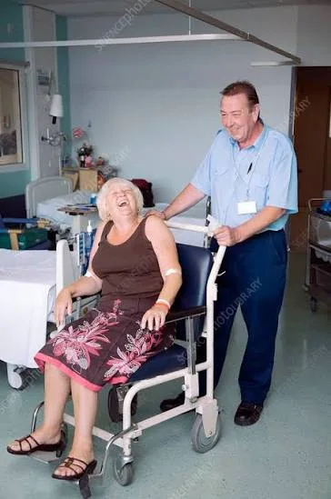 An example of a porter with a wheelchair.